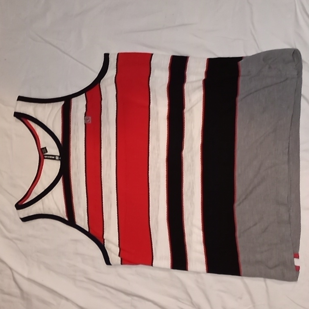 4/$15 Ocean Current Men's Tank Top XL Black Red White Grey Stripes EUC